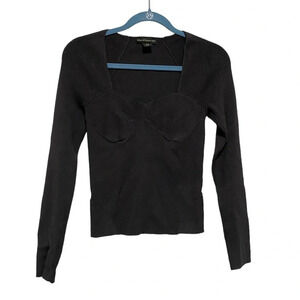 House of Harlow 1960 Black Ribbed Knit Blouse